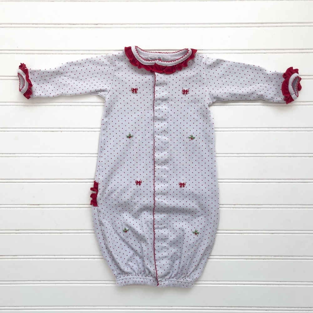 MAGNOLIA BABY EUC 100% Pima Cotton Girls Christmas Embroidered Holly Nightgown